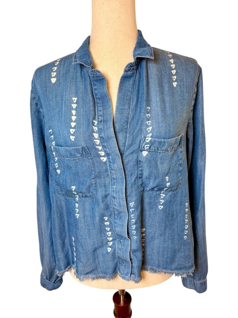 Cloth & Stone for Anthropologie Chambray Lyocel Geometric Print Shirt Medium